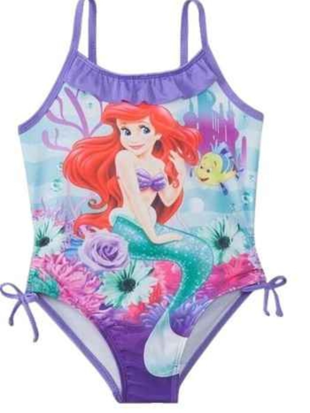 Disney Girls' Ariel One-Piece Swimsuit in Purple and Aqua